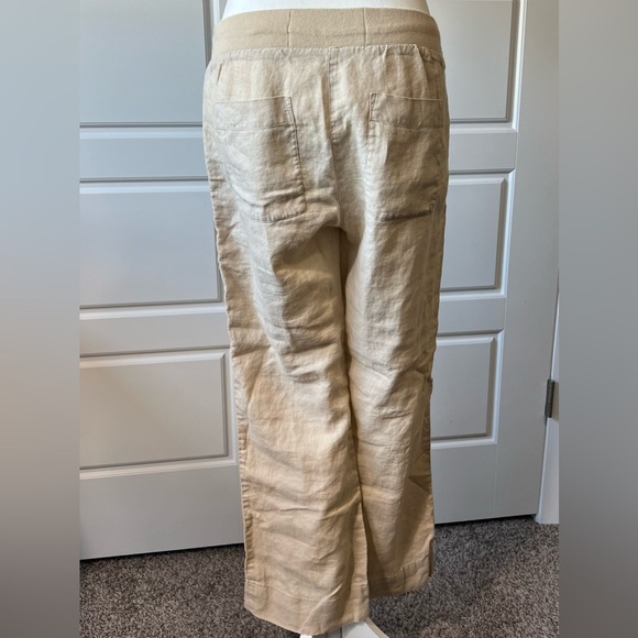 Bella Dahl SM Women’s Tan Linen Stretch Waist Wide-Leg Pants w Pockets - Picture 4 of 6